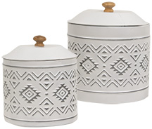 2/Set, Aztec White Metal Canisters